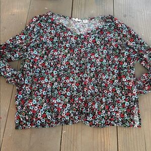 Levi's Black Floral Scoop Neck Blouse - Red & Blue & Green
